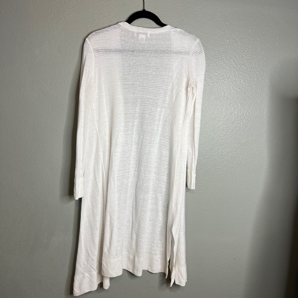 Rachel Zoe Linen Blend Cardigan Size M White Longline Duster Open Front Beach - Picture 2 of 7